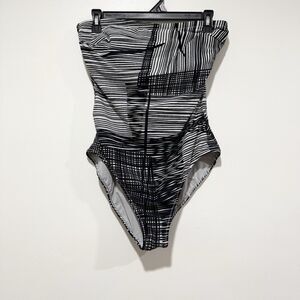 Gideon Oberson Vintage Black Gray Strapless Open Back Swimwear Women Size 14